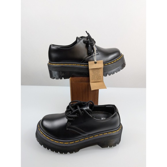 Dr. Martens 1461 Quad Platform Black Smooth Leather Shoes...